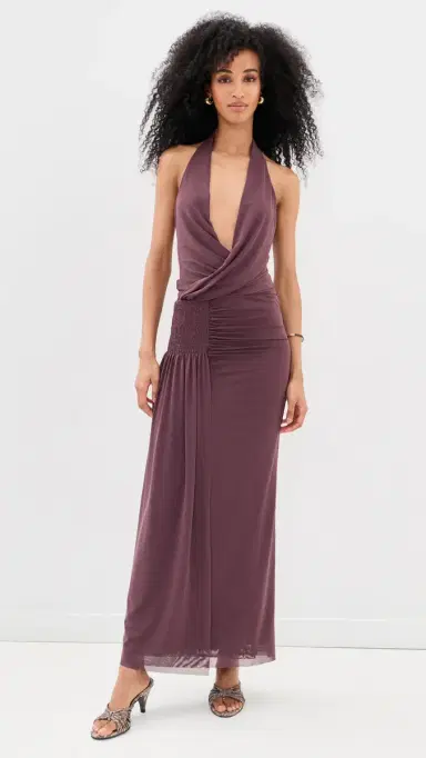 Bec & Bridge Marabou Halter Maxi Dress Aubergine | Thumbnail 2