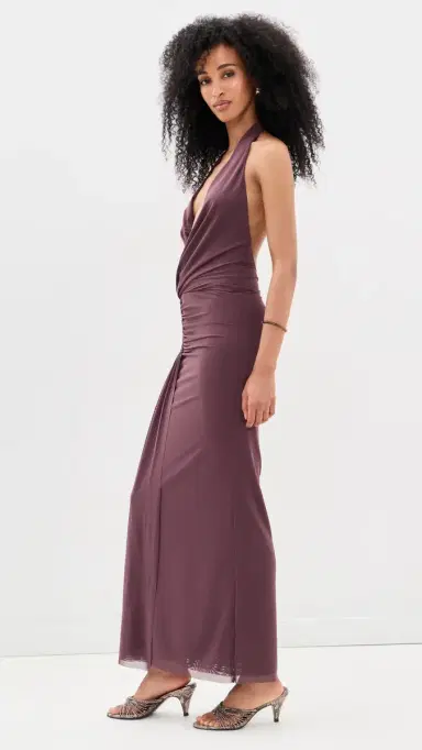Bec & Bridge Marabou Halter Maxi Dress Aubergine | Thumbnail 4