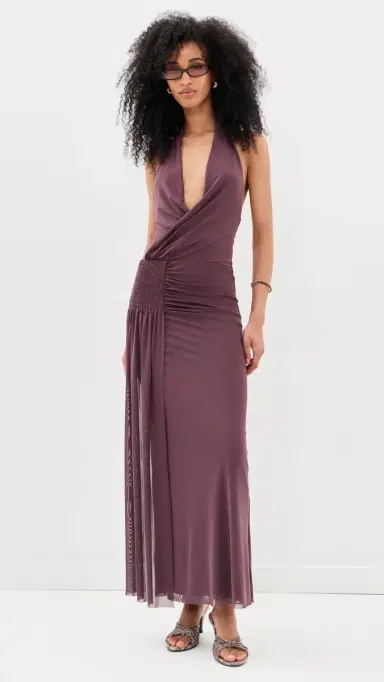 Bec & Bridge Marabou Halter Maxi Dress Aubergine | Thumbnail 5