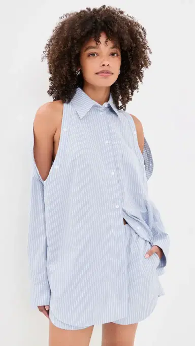 Nanushka Nananda Blouse Blue/White/Navy | Thumbnail 2