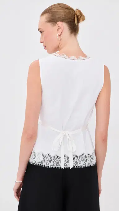 3.1 Phillip Lim Sleeveless Satin V Neck with Lace Trim White | Thumbnail 3