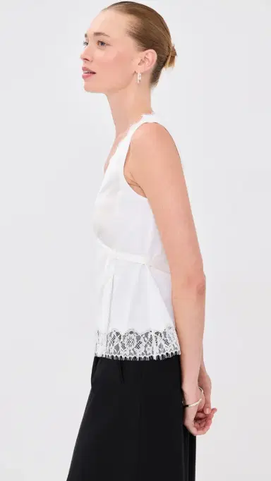 3.1 Phillip Lim Sleeveless Satin V Neck with Lace Trim White | Thumbnail 4