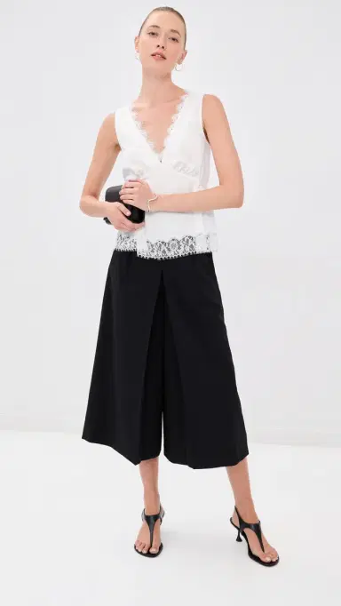 3.1 Phillip Lim Sleeveless Satin V Neck with Lace Trim White | Thumbnail 5