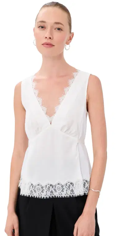 3.1 Phillip Lim Sleeveless Satin V Neck with Lace Trim White | Thumbnail 1