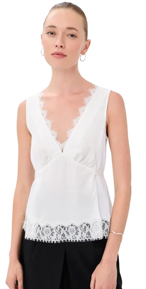 3.1 Phillip Lim leeveless atin V Neck with Lace Trim White