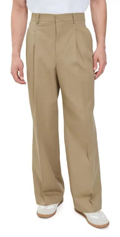 AMI Pleated Wide Leg Trousers Beige Taupe | Thumbnail 1