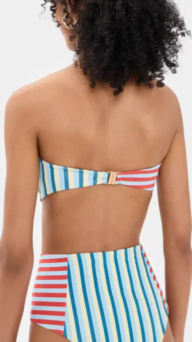 MINKPINK Aurora Strapless Bandeau Bikini Top Spliced Stripe S | Thumbnail 3
