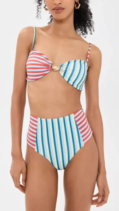 MINKPINK Aurora Strapless Bandeau Bikini Top Spliced Stripe S | Thumbnail 5