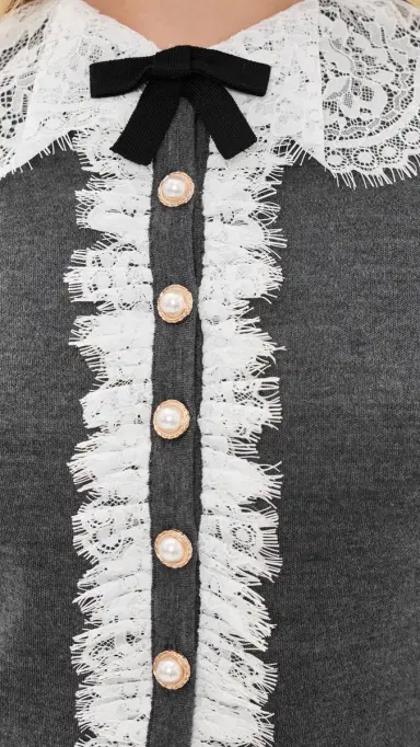 Self Portrait Lace Collar Knit Cardigan Grey | Thumbnail 6 Self Portrait Lace Collar Knit Cardigan Grey | Thumbnail 6