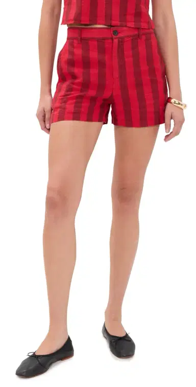Madewell The Zoe Short in 100% Linen Big Bayside Stripe Enamel Red 2 | Thumbnail 1