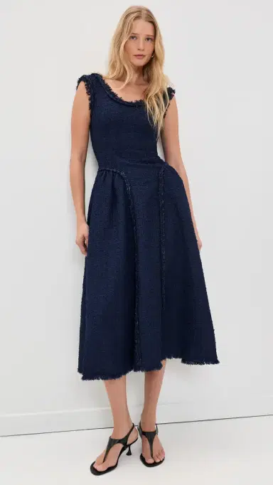 Self-Portrait Boucle Midi Dress Navy 6 | Thumbnail 2
