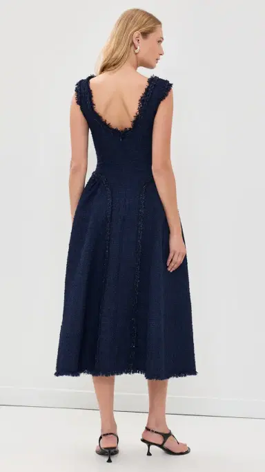 Self-Portrait Boucle Midi Dress Navy 6 | Thumbnail 3