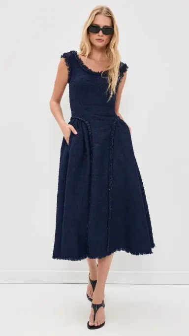 Self-Portrait Boucle Midi Dress Navy 6 | Thumbnail 5