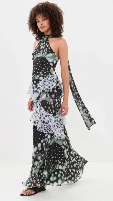 AMUR Iyla Printed Ruffle Gown Pearl Ray Inverse | Thumbnail 2 AMUR Iyla Printed Ruffle Gown Pearl Ray Inverse | Thumbnail 2