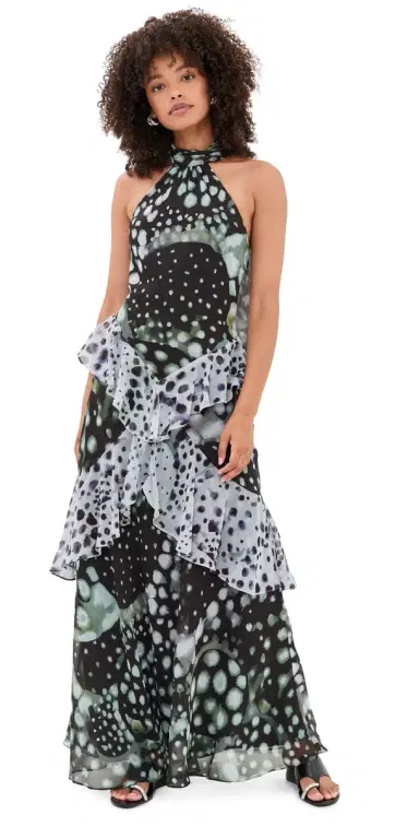 AMUR Iyla Printed Ruffle Gown Pearl Ray Inverse | Thumbnail 1 AMUR Iyla Printed Ruffle Gown Pearl Ray Inverse | Thumbnail 1