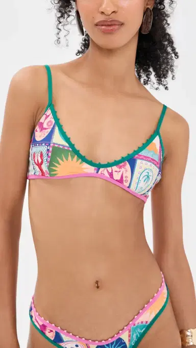 Agua Bendita Howy Hand Embroidered Reversible Bikini Top Multicolor S | Thumbnail 2