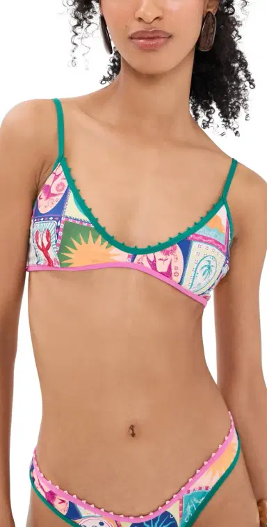 Agua Bendita Howy Hand Embroidered Reversible Bikini Top Multicolor S | Thumbnail 1