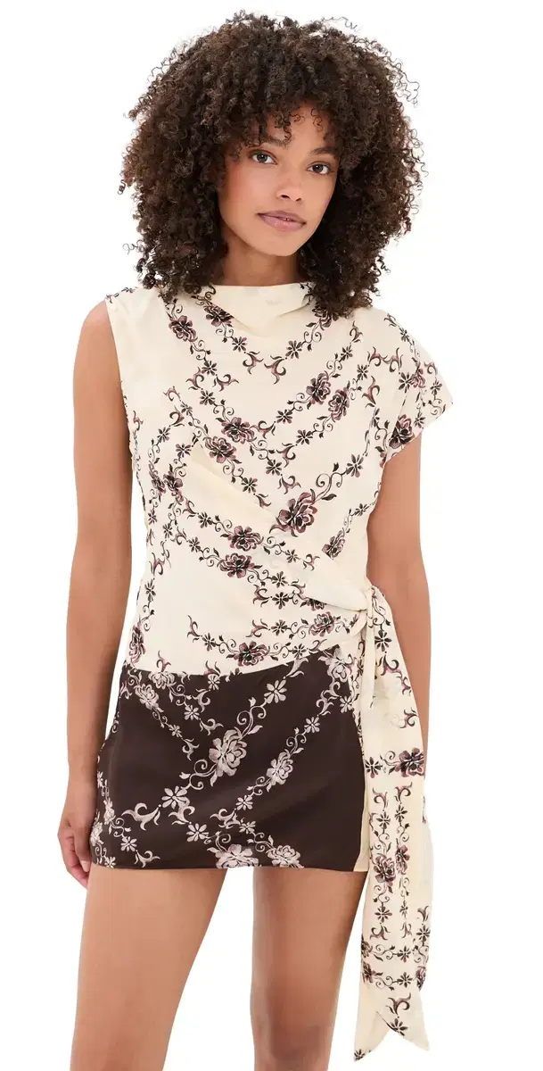 Bec + Bridge Myah Mini Dress Geo Vine Floral Choc/Cream