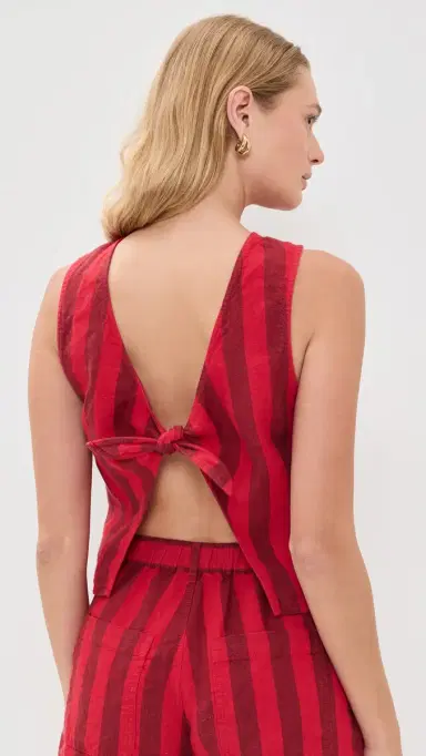 Madewell Tie-Back Shell Top in 100% Linen Big Bayside Stripe Enamel Red S | Thumbnail 4
