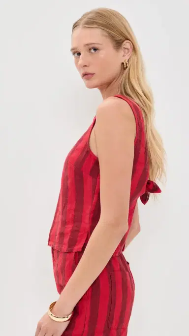 Madewell Tie-Back Shell Top in 100% Linen Big Bayside Stripe Enamel Red S | Thumbnail 5