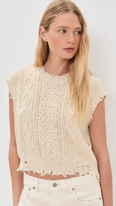Denimist Boyfriend Cable Vest Ecru Slub | Thumbnail 2