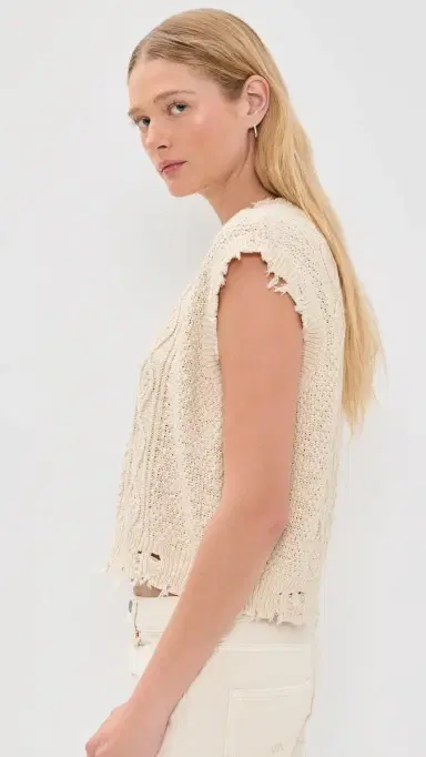 Denimist Boyfriend Cable Vest Ecru Slub | Thumbnail 4