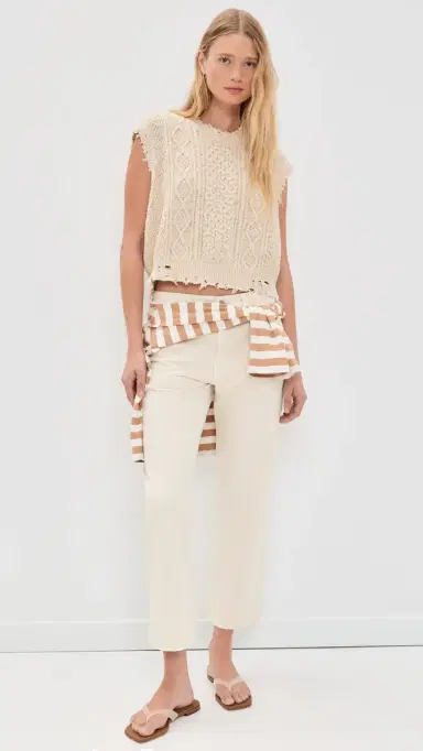 Denimist Boyfriend Cable Vest Ecru Slub | Thumbnail 5