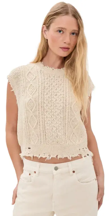 Denimist Boyfriend Cable Vest Ecru Slub | Thumbnail 1