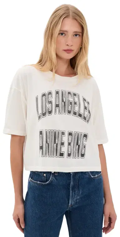 Anine Bing Johnny Cropped Tee Cream L | Thumbnail 1 Anine Bing Johnny Cropped Tee Cream L | Thumbnail 1