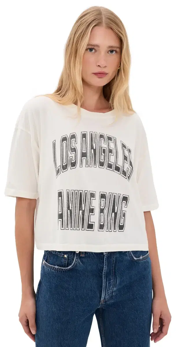 ANINE BING Johnny Cropped Tee Cream