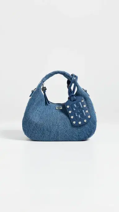 Ganni Hobo Studs Mini Bag Mid Blue Vintage One Size | Thumbnail 2 Ganni Hobo Studs Mini Bag Mid Blue Vintage One Size | Thumbnail 2