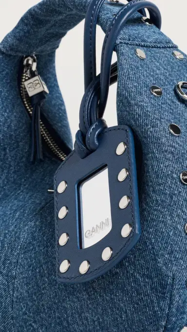 Ganni Hobo Studs Mini Bag Mid Blue Vintage One Size | Thumbnail 5 Ganni Hobo Studs Mini Bag Mid Blue Vintage One Size | Thumbnail 5