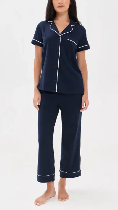 Petite Plume Cropped Pajamas et Navy | Thumbnail 2 Petite Plume Cropped Pajamas et Navy | Thumbnail 2