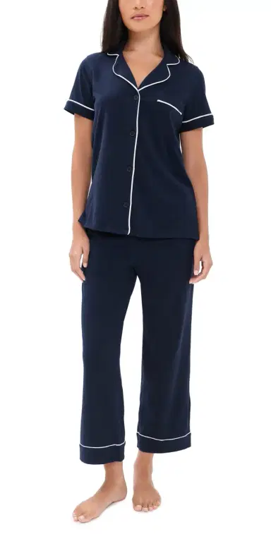 Petite Plume Cropped Pajamas et Navy | Thumbnail 1 Petite Plume Cropped Pajamas et Navy | Thumbnail 1