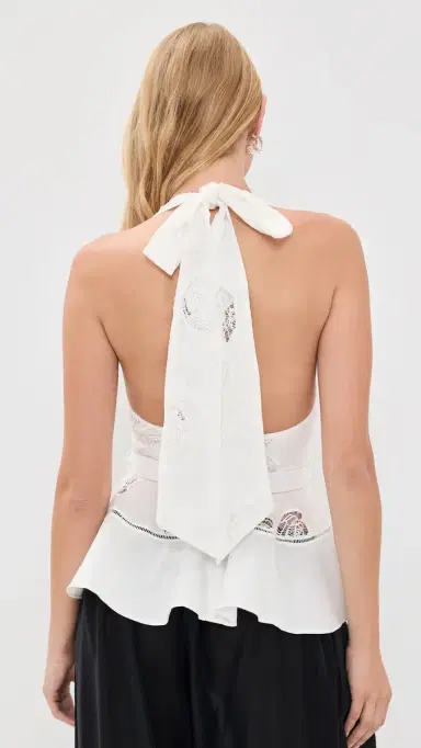 Self-Portrait Linen Peplum Top White | Thumbnail 3