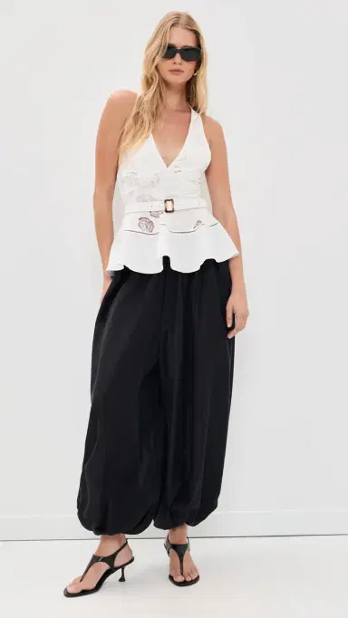 Self-Portrait Linen Peplum Top White | Thumbnail 5