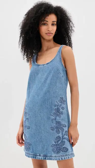Madewell Denim Embroidered Mini Dress Worn id Indigo | Thumbnail 2