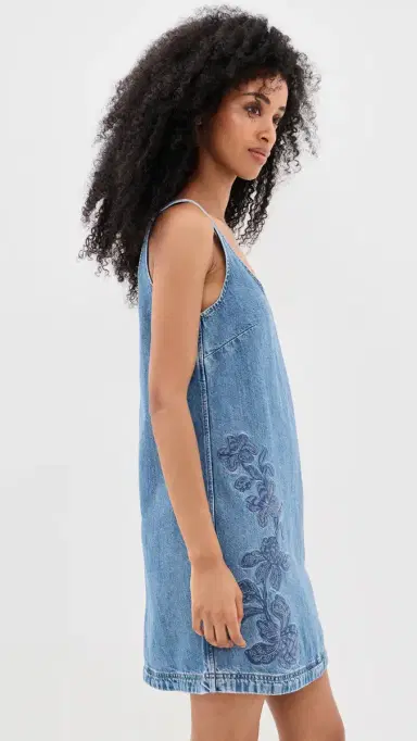 Madewell Denim Embroidered Mini Dress Worn id Indigo | Thumbnail 4