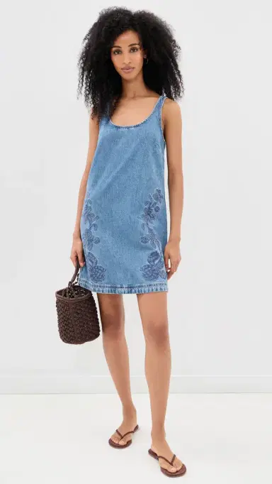 Madewell Denim Embroidered Mini Dress Worn id Indigo | Thumbnail 5