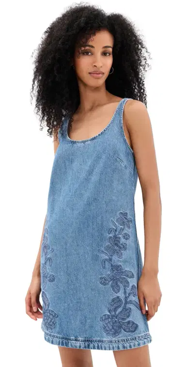 Madewell Denim Embroidered Mini Dress Worn id Indigo | Thumbnail 1