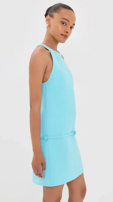 Courrèges A-Line Belted Twill Mini Dress Aqua | Thumbnail 4