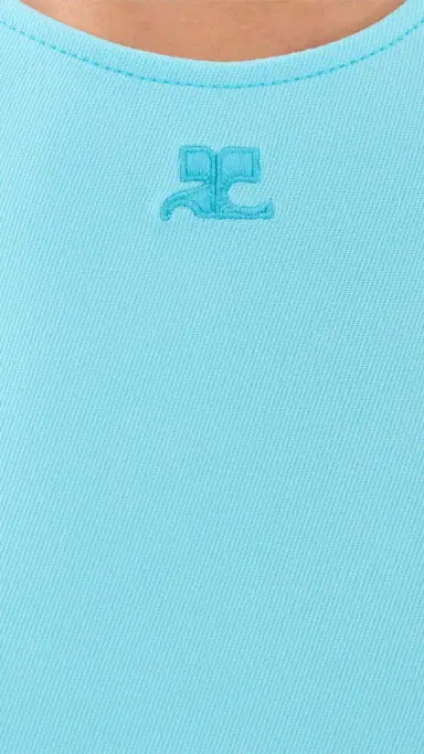 Courrèges A-Line Belted Twill Mini Dress Aqua | Thumbnail 6