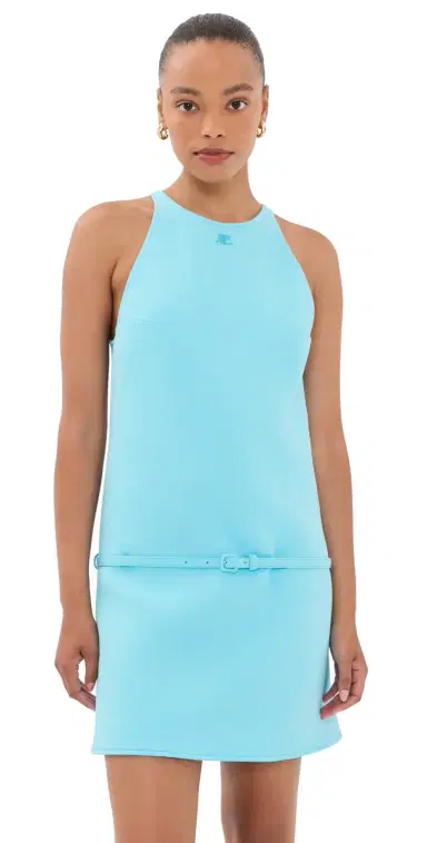 Courrèges A-Line Belted Twill Mini Dress Aqua | Thumbnail 1