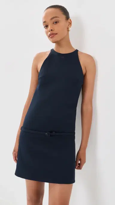 Courrèges A-Line Belted Twill Mini Dress Navy | Thumbnail 2