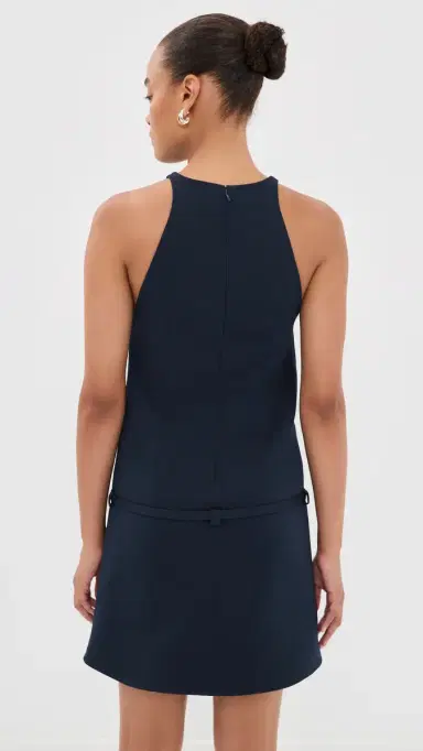 Courrèges A-Line Belted Twill Mini Dress Navy | Thumbnail 3
