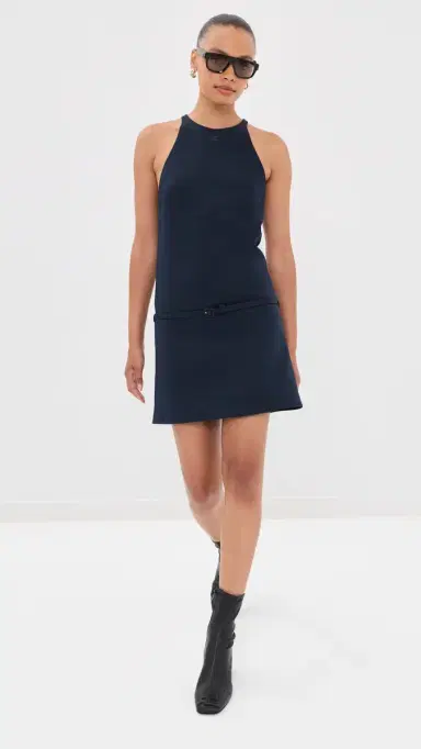 Courrèges A-Line Belted Twill Mini Dress Navy | Thumbnail 5