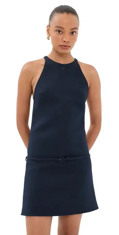 Courrèges A-Line Belted Twill Mini Dress Navy | Thumbnail 1