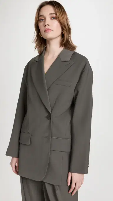 Tibi Tropical Wool Liam Blazer Dark Stone | Thumbnail 2