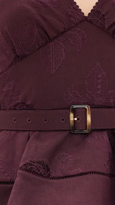 Self Portrait Plum Linen Peplum Midi Dress Burgundy | Thumbnail 6 Self Portrait Plum Linen Peplum Midi Dress Burgundy | Thumbnail 6