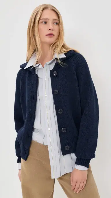 Polo Ralph Lauren Cotton Long Sleeve Collared Cardigan Cruise Navy | Thumbnail 2